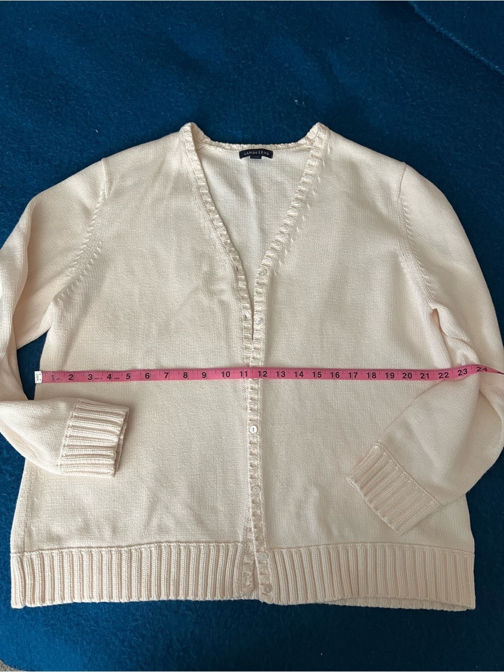 Lands' End Cream π― Cotton Button Cardigan - Picture 6 of 7